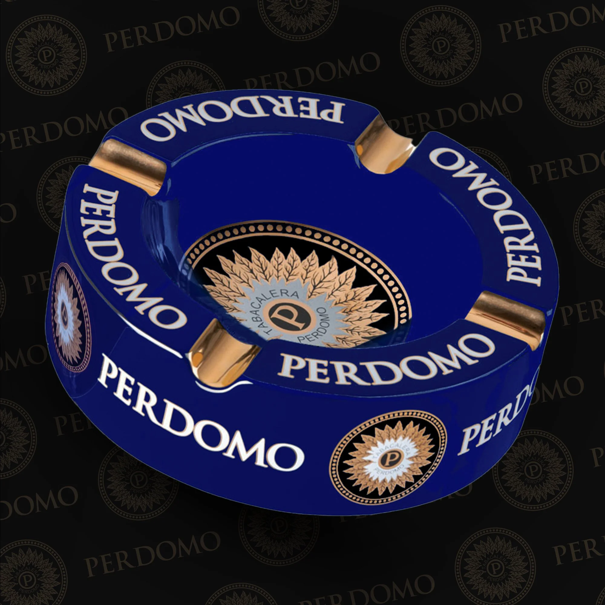 Ceramic Ashtray - Gold Foil & Blue — PERDOMO CIGARS